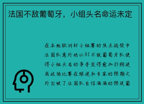 法国不敌葡萄牙，小组头名命运未定